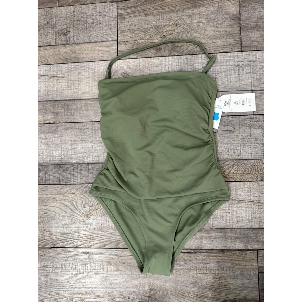 Time and Tru Women Olive Green Ribbed One Piece Swimsuit Small 4-6
